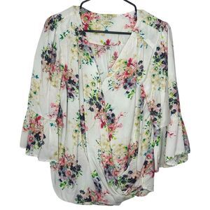 |EUC| KORI Floral Bell Sleeve Draped Blouse